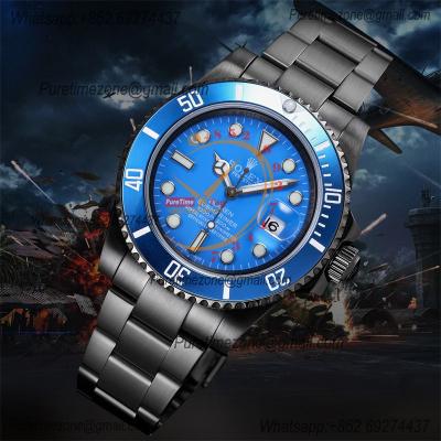 Submariner BLAKEN A3135 Automatic Mens Watch Best Edition BLAKENF 40 PVD Steel All Black Blue Dial Oyster SS Bracelet