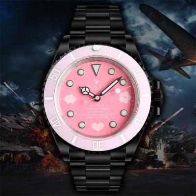 Submariner BLAKEN A3135 Automatic Mens Watch Best Edition BLAKENF 40 PVD Steel All Black Pink Dial Oyster SS Bracelet