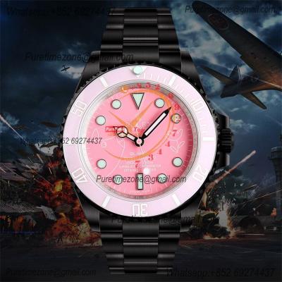 Submariner BLAKEN A3135 Automatic Mens Watch Best Edition BLAKENF 40 PVD Steel All Black Pink Dial Oyster SS Bracelet