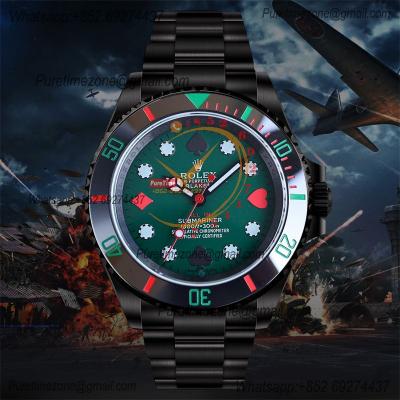 Submariner BLAKEN A3135 Auto Mens Watch Best Edition BLAKENF 40 PVD Steel All Black Poker Green Dial Oyster Bracelet