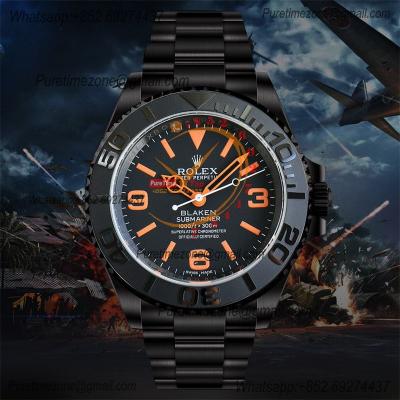 Submariner BLAKEN A3135 Auto Mens Watch Best Edition BLAKENF 40 PVD Steel All Black Orange Dial Oyster SS Bracelet CHS