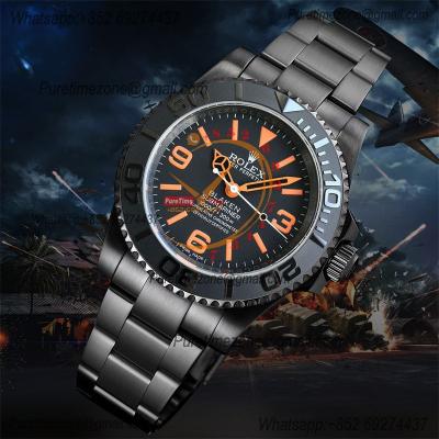 Submariner BLAKEN A3135 Auto Mens Watch Best Edition BLAKENF 40 PVD Steel All Black Orange Dial Oyster SS Bracelet CHS