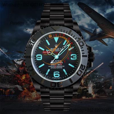 Submariner BLAKEN A3135 Automatic Mens Watch Best Edition BLAKENF 40 PVD Steel All Black Blue Dial Oyster SS Bracelet CH