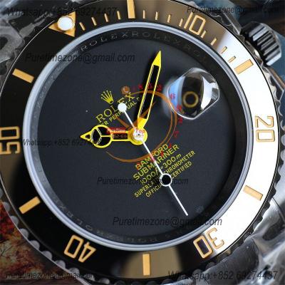 Submariner BLAKEN A3135 Automatic Mens Watch Best Edition BLAKENF 40 PVD Steel All Black Yellow Dial Oyster SS Bracelet 