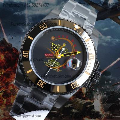 Submariner BLAKEN A3135 Automatic Mens Watch Best Edition BLAKENF 40 PVD Steel All Black Yellow Dial Oyster SS Bracelet 