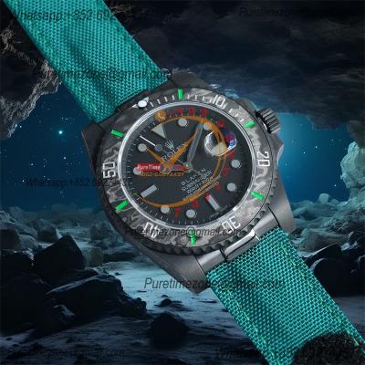 Submariner BLAKEN Forged Carbon  A3135 Automatic Mens Watch Best Edition BLAKENF 40 Black Dial Green Nylon CHS