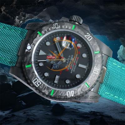 Submariner BLAKEN Forged Carbon  A3135 Automatic Mens Watch Best Edition BLAKENF 40 Black Dial Green Nylon CHS