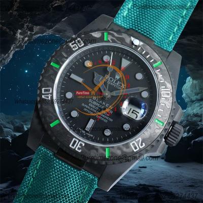 Submariner BLAKEN Forged Carbon  A3135 Automatic Mens Watch Best Edition BLAKENF 40 Black Dial Green Nylon CHS