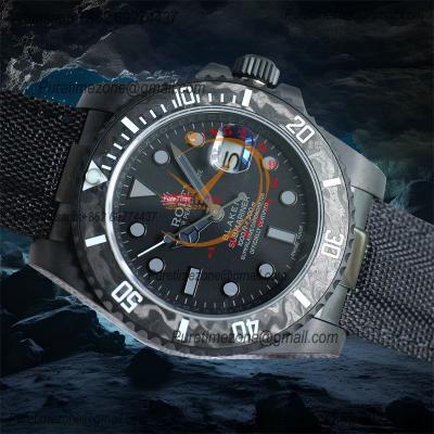 Submariner BLAKEN Forged Carbon  A3135 Automatic Mens Watch Best Edition BLAKENF 40 All Black Dial Nylon Strap CHS