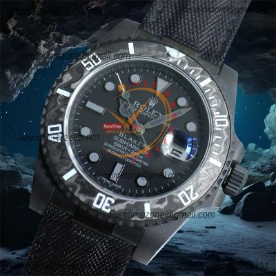 Submariner BLAKEN Forged Carbon  A3135 Automatic Mens Watch Best Edition BLAKENF 40 All Black Dial Nylon Strap CHS