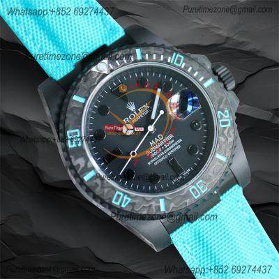 Submariner BLAKEN Forged Carbon  A3135 Automatic Mens Watch Best Edition BLAKENF 40 All Black Dial Blue Nylon Strap CHS