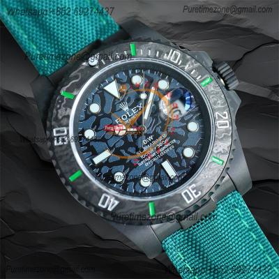 Submariner BLAKEN Forged Carbon  A3135 Automatic Mens Watch Best Edition BLAKENF 40 All Black Dial Green Nylon Strap CHS