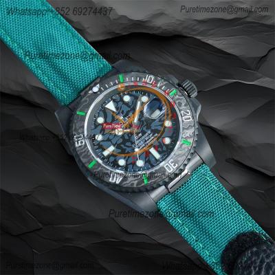 Submariner BLAKEN Forged Carbon  A3135 Automatic Mens Watch Best Edition BLAKENF 40 All Black Dial Green Nylon Strap CHS