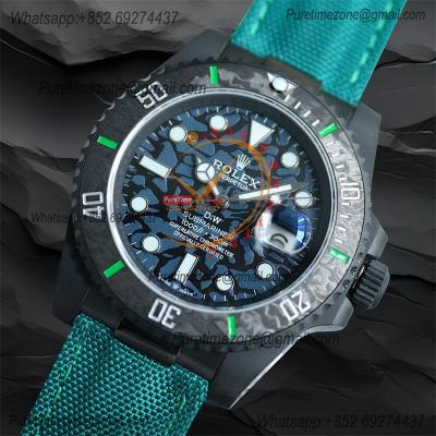 Submariner BLAKEN Forged Carbon  A3135 Automatic Mens Watch Best Edition BLAKENF 40 All Black Dial Green Nylon Strap CHS