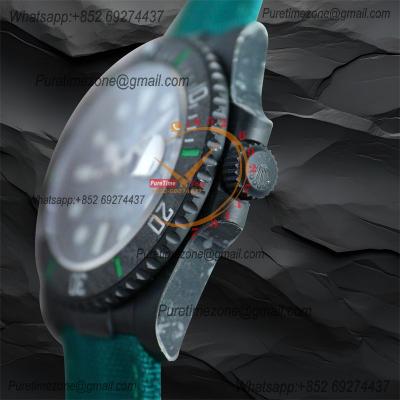 Submariner BLAKEN Forged Carbon  A3135 Automatic Mens Watch Best Edition BLAKENF 40 All Black Dial Green Nylon Strap CHS