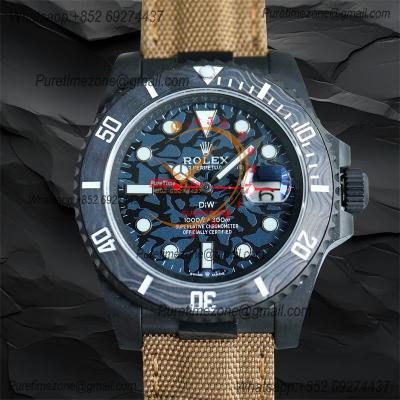 Submariner BLAKEN Forged Carbon  A3135 Automatic Mens Watch Best Edition BLAKENF 40 All Black Dial Brown Nylon Strap CHS