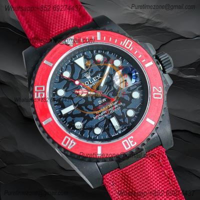 Submariner BLAKEN Forged Carbon  A3135 Automatic Mens Watch Best Edition BLAKENF 40 All Black Dial Red Nylon Strap CHS