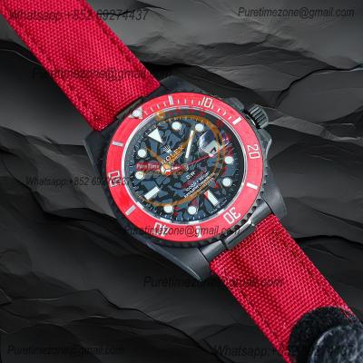 Submariner BLAKEN Forged Carbon  A3135 Automatic Mens Watch Best Edition BLAKENF 40 All Black Dial Red Nylon Strap CHS