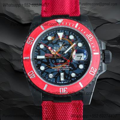 Submariner BLAKEN Forged Carbon  A3135 Automatic Mens Watch Best Edition BLAKENF 40 All Black Dial Red Nylon Strap CHS