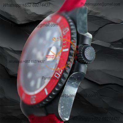 Submariner BLAKEN Forged Carbon  A3135 Automatic Mens Watch Best Edition BLAKENF 40 All Black Dial Red Nylon Strap CHS