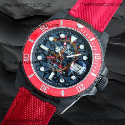 Submariner BLAKEN Forged Carbon  A3135 Automatic Mens Watch Best Edition BLAKENF 40 All Black Dial Red Nylon Strap CHS