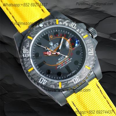 Submariner BLAKEN Forged Carbon  A3135 Automatic Mens Watch Best Edition BLAKENF 40 All Black Dial Yellow Nylon Strap CH