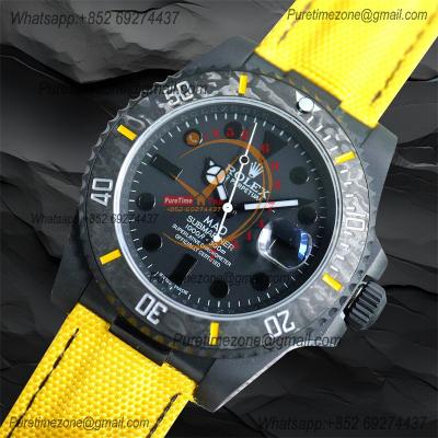 Submariner BLAKEN Forged Carbon  A3135 Automatic Mens Watch Best Edition BLAKENF 40 All Black Dial Yellow Nylon Strap CH