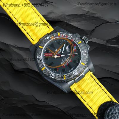 Submariner BLAKEN Forged Carbon  A3135 Automatic Mens Watch Best Edition BLAKENF 40 All Black Dial Yellow Nylon Strap CH