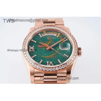 DayDate 36 128345 A2836 Auto Womens Watch Best Edition TWSF RG Diamonds Bezel Green Aventurine Dial President Bracelet