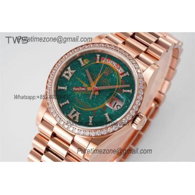 DayDate 36 128345 A2836 Auto Womens Watch Best Edition TWSF RG Diamonds Bezel Green Aventurine Dial President Bracelet