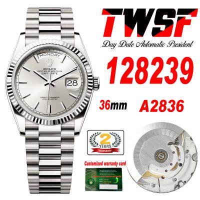 DayDate 36 128239 A2836 Automatic Womens Watch Best Edition TWSF Silver Stick Dial President Bracelet CHS