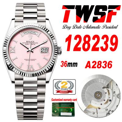 DayDate 36 128239 A2836 Automatic Womens Watch Best Edition TWSF Pink Roman Dial President Bracelet CHS