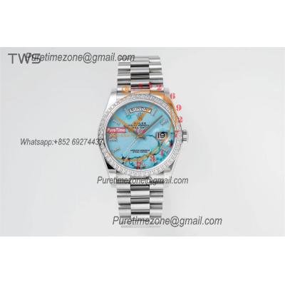 DayDate 36 128349 A2836 Automatic Womens Watch Best Edition TWSF Diamonds Bezel Turquoise Dial President Bracelet CHS