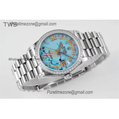 DayDate 36 128349 A2836 Automatic Womens Watch Best Edition TWSF Diamonds Bezel Turquoise Dial President Bracelet CHS