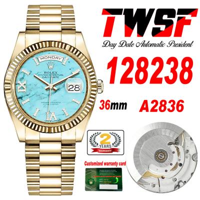 DayDate 36 128238 A2836 Automatic Womens Watch Best Edition TWSF YG Turquoise Dial President Bracelet CHS