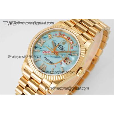 DayDate 36 128238 A2836 Automatic Womens Watch Best Edition TWSF YG Turquoise Dial President Bracelet CHS