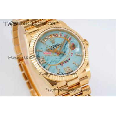 DayDate 36 128238 A2836 Automatic Womens Watch Best Edition TWSF YG Turquoise Dial President Bracelet CHS