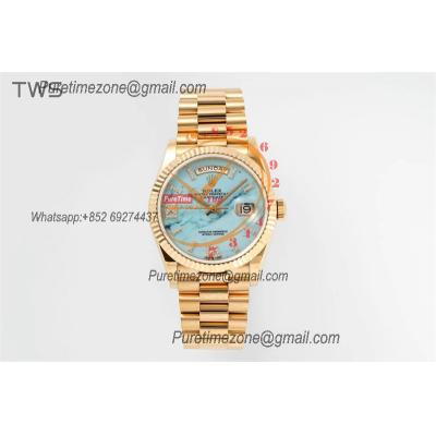 DayDate 36 128238 A2836 Automatic Womens Watch Best Edition TWSF YG Turquoise Dial President Bracelet CHS