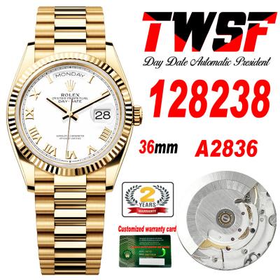 DayDate 36 128238 A2836 Automatic Womens Watch Best Edition TWSF YG White Roman Dial President Bracelet CHS