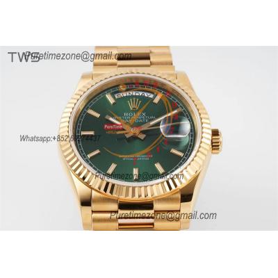 DayDate 36 128238 A2836 Automatic Womens Watch Best Edition TWSF YG Green Stick Dial President Bracelet CHS