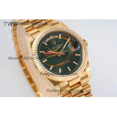 DayDate 36 128238 A2836 Automatic Womens Watch Best Edition TWSF YG Green Stick Dial President Bracelet CHS