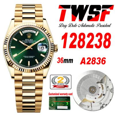 DayDate 36 128238 A2836 Automatic Womens Watch Best Edition TWSF YG Green Stick Dial President Bracelet CHS