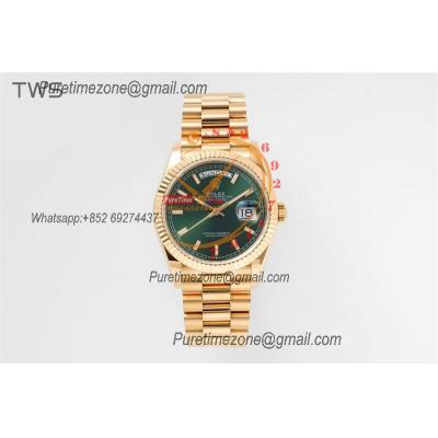 DayDate 36 128238 A2836 Automatic Womens Watch Best Edition TWSF YG Green Stick Dial President Bracelet CHS