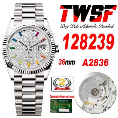 DayDate 36 128239 A2836 Automatic Womens Watch Best Edition TWSF Pave Rainbow Diamond Dial President Bracelet CHS