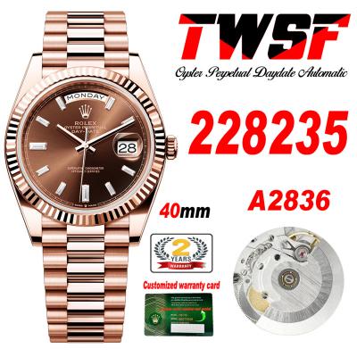 DayDate 40 228235 A2836 Automatic Mens Watch Best Edition TWSF RG Brown Baguette Diamond Dial President Bracelet CHS