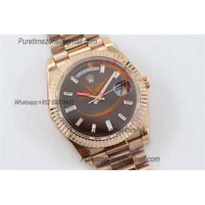 DayDate 40 228235 A2836 Automatic Mens Watch Best Edition TWSF RG Brown Baguette Diamond Dial President Bracelet CHS