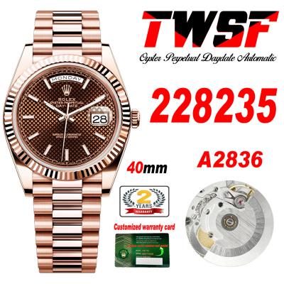 DayDate 40 228235 A2836 Automatic Mens Watch Best Edition TWSF RG Chocolate Diagonal Motif Stick Dial President Bracelet