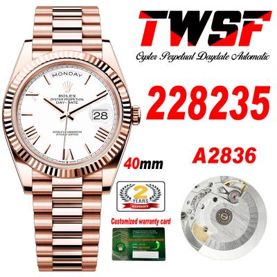 DayDate 40 228235 A2836 Automatic Mens Watch Best Edition TWSF RG Whtie Roman Dial President Bracelet CHS