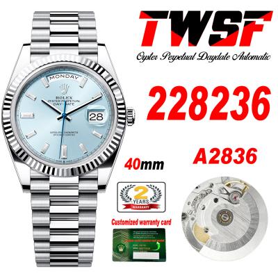 DayDate 40 228236 A2836 Automatic Mens Watch Best Edition TWSF Glacier ICE Blue Diamond Dial President Bracelet CHS