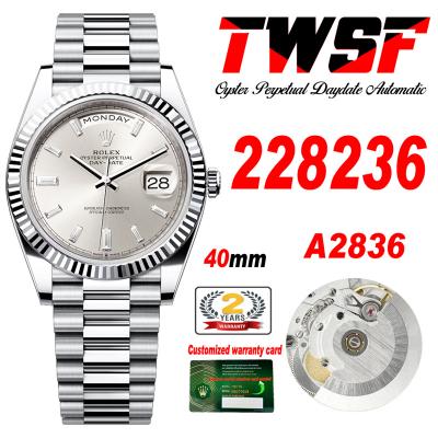 DayDate 40 228236 A2836 Automatic Mens Watch Best Edition TWSF Silver Diamonds Dial President Bracelet CHS